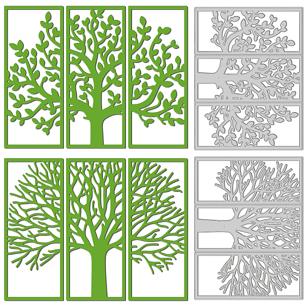 PandaHall GLOBALAND Tree Triptych Cut Dies Leaves Tree House Cutting Dies Plants Embossing Stencils Stainless Steel Cutting Dies for DIY...