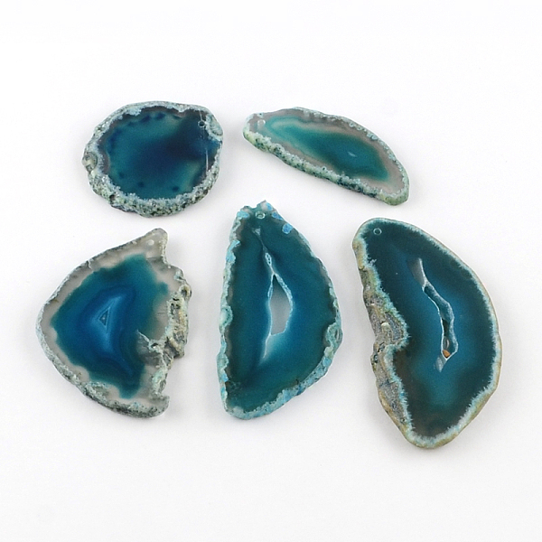 

PandaHall Dyed Mixed Shape Natural Agate Gemstone Big Pendants, Marine Blue, 39~85x26~62x5~6mm, Hole: 2mm Natural Agate Mixed Shapes Blue