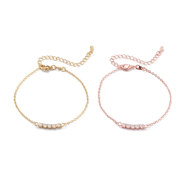 

PandaHall Brass Micro Pave Clear Cubic Zirconia, Chain Bracelets, with Lobster Claw Clasp, Mixed Color, 6-7/8 inchs(17.5cm) Brass Clear