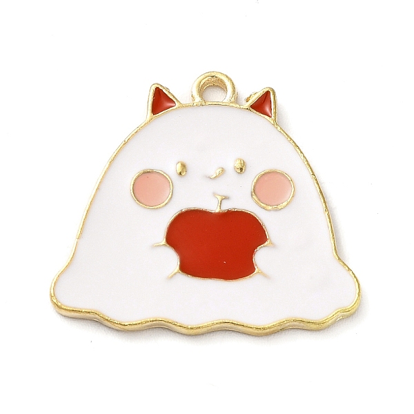 

PandaHall Halloween Theme Alloy Enamel Pendants, Ghost with Apple Charm, Light Gold, Red, 22x24x1.5mm, Hole: 1.8mm Alloy+Enamel Ghost Red