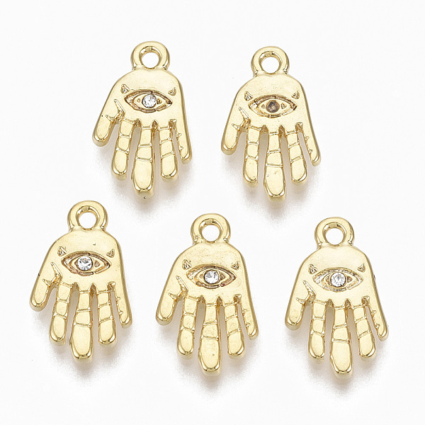 

PandaHall Alloy Charms, with Crystal Rhinestone, Cadmium Free & Nickel Free & Lead Free, Palm with Eye, Real 18K Gold Plated, 15x9x2mm, Hole..., Clear