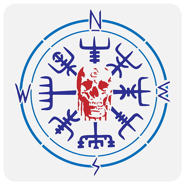 

PandaHall FINGERINSPIRE Viking Compass Painting Stencil 11.8x11.8 inch Skull Compass Stencil for Painting Reusable Viking Theme Motifs...