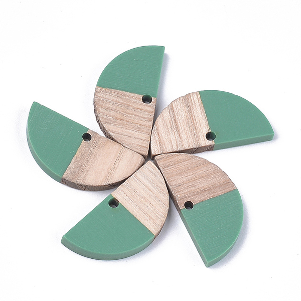 

PandaHall Resin & Wood Semi Circle Pendants, Half Round, Sea Green, 14x28x3~3.5mm, Hole: 2mm Resin+Wood Half Round Green