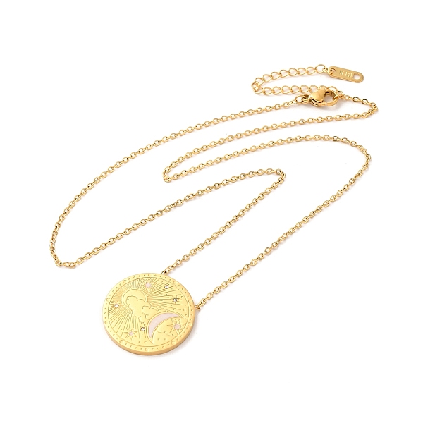 

PandaHall 304 Stainless Steel Flat Round Pandant Necklace for Women, Golden, Moon, 20.94 inch(53.2cm) 304 Stainless Steel Moon