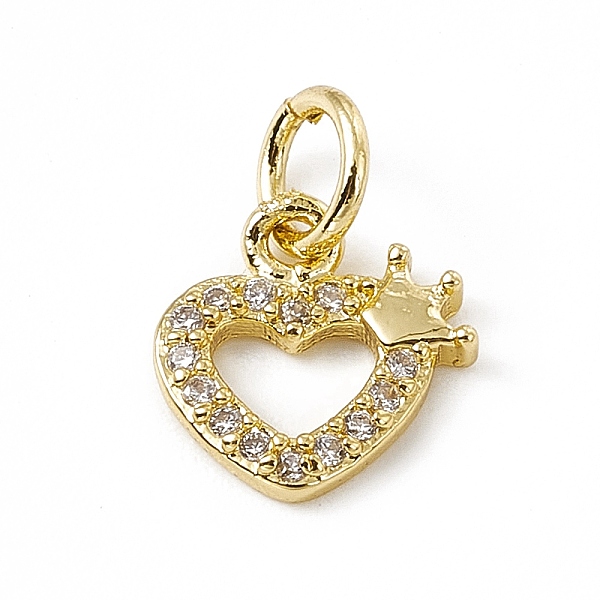 

PandaHall Brass Micro Pave Clear Cubic Zirconia Charms, with Open Jump Rings, Hollow Heart with Crown, Real 18K Gold Plated, 10x9x1.5mm...