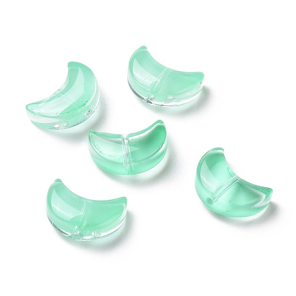 

PandaHall Transparent Spray Painted Glass Beads, Crescent Moon, Aquamarine, 14x9.5x5mm, Hole: 1mm Glass Moon Green
