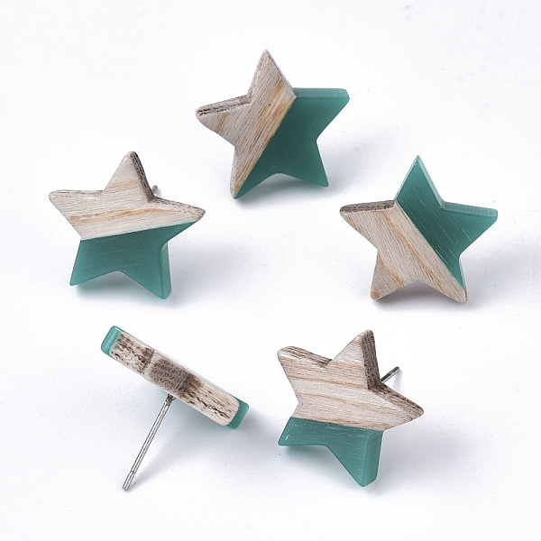 

PandaHall Resin & Wood Stud Earrings, with 304 Stainless Steel Pin, Star, Dark Cyan, 17x18mm, Pin: 0.7mm Resin Star