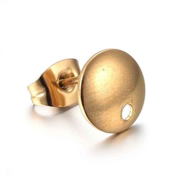 

PandaHall Ion Plating(IP) Stainless Steel Stud Earring Findings, Flat Round, Golden, 8x1mm, Hole: 1.5mm, Pin: 0.7mm Stainless Steel Flat...
