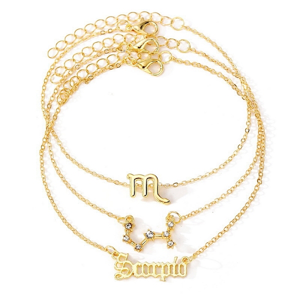 

PandaHall 3Pcs Alloy Rhinestones Anklets, Twelve Constellations Charm Anklets for Women, Scorpio, 8 inch(20.4~21.6cm) Alloy Scorpio Clear