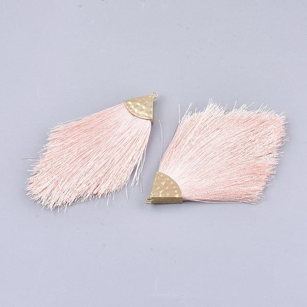 

PandaHall Polyester Tassel Big Pendant Decorations, with Alloy Findings, Golden, Light Salmon, 100~108x51~62x7mm, Hole: 2mm Polyester Red