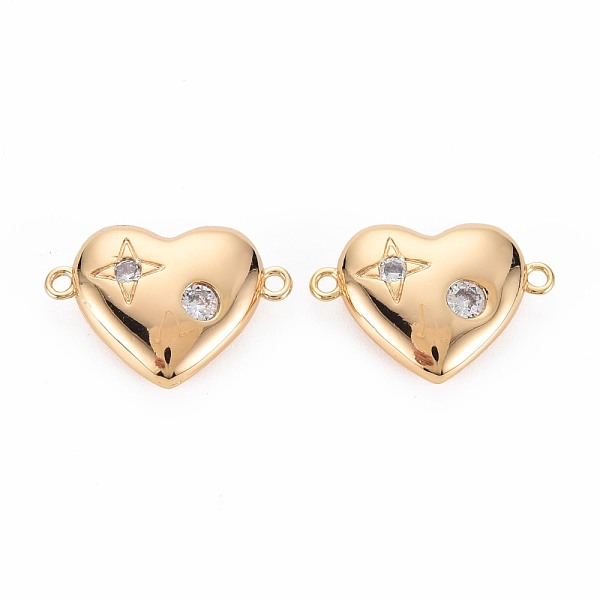

PandaHall Brass Micro Pave Clear Cubic Zirconia Connector Charms, Nickel Free, Heart, Real 18K Gold Plated, 15x21x5mm, Hole: 1.6mm...