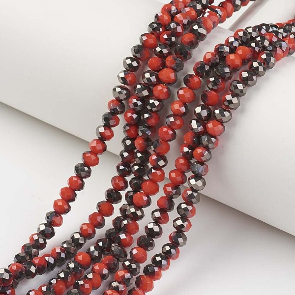 

PandaHall Electroplate Opaque Glass Beads Strands, Half Black Plated, Faceted, Rondelle, Dark Red, 6x5mm, Hole: 1mm, about 85~88pcs/strand...