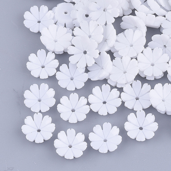 PandaHall Opaque Resin Bead Caps, Multi-Petal, Flower, White, 10x10x3mm, Hole: 1.2mm Resin White