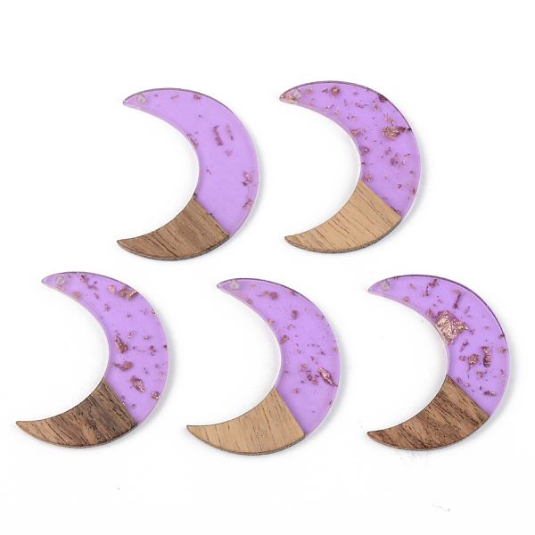 

PandaHall Transparent Resin & Walnut Wood Pendants, with Gold Foil, Moon, Lilac, 38x30x3mm, Hole: 2mm Resin+Wood Moon Purple