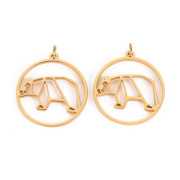 

PandaHall 304 Stainless Steel Pendants, with Jump Rings, Laser Cut, Ring with Bear, Real 14K Gold Plated, 16.5x15x1mm, Jump Ring: 2.8x0.5mm...