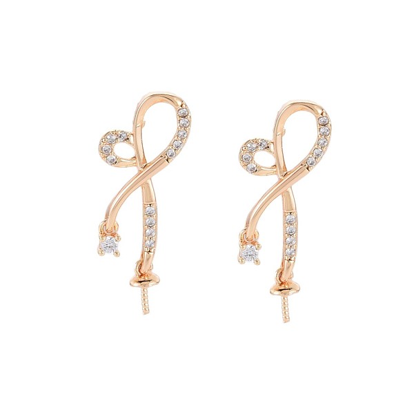 

PandaHall Brass Micro Pave Clear Cubic Zirconia Stud Earring Findings, for Half Drilled Beads, Nickel Free, Real 18K Gold Plated...