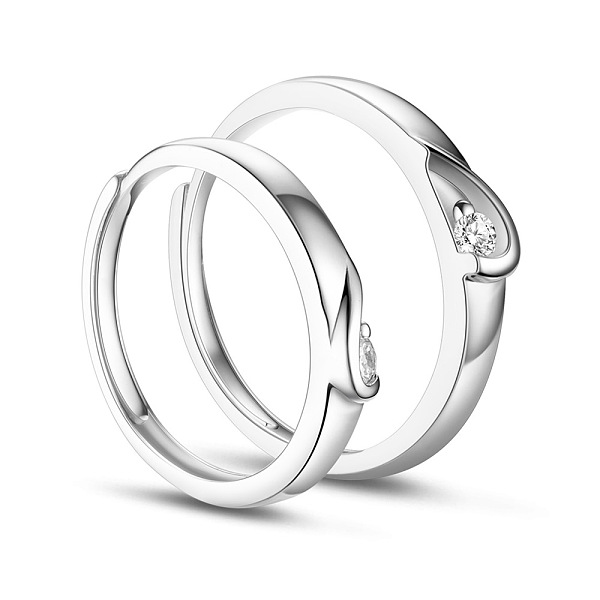 

PandaHall SHEGRACE Adjustable Rhodium Plated 925 Sterling Silver Heart Couple Rings, with AAA Cubic Zirconia, Size 7 and Size 10, Platinum...