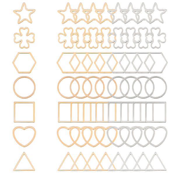 

PandaHall 304 Stainless Steel Linking Ring, Mixed Shapes, Golden & Stainless Steel Color, 56pcs/box 304 Stainless Steel Mixed Shapes