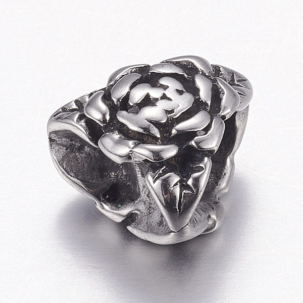 

PandaHall 304 Stainless Steel European Beads, Large Hole Beads, Flower, Antique Silver, 11x10x8mm, Hole: 5mm 304 Stainless Steel Flower