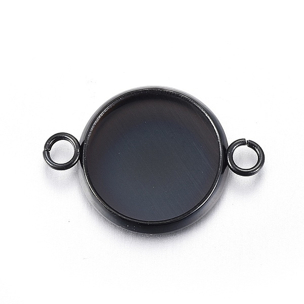 

PandaHall Stainless Steel Cabochon Connector Settings, Plain Edge Bezel Cups, Flat Round, Electrophoresis Black, Tray: 10mm, 12x17x2mm, Hole...