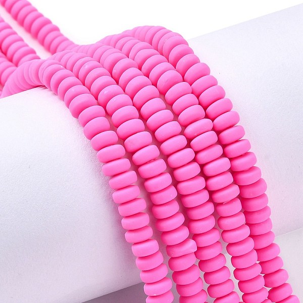 PandaHall Handmade Polymer Clay Beads Strands, for DIY Jewelry Crafts Supplies, Flat Round, Hot Pink, 6~7x3mm, Hole: 1.5mm, about...