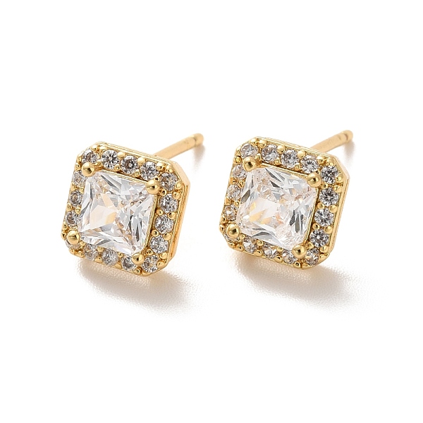 

PandaHall Clear Cubic Zirconia Square Stud Earrings, Long-Lasting Plated Brass Jewelry for Women, Cadmium Free & Lead Free, Real 18K Gold...