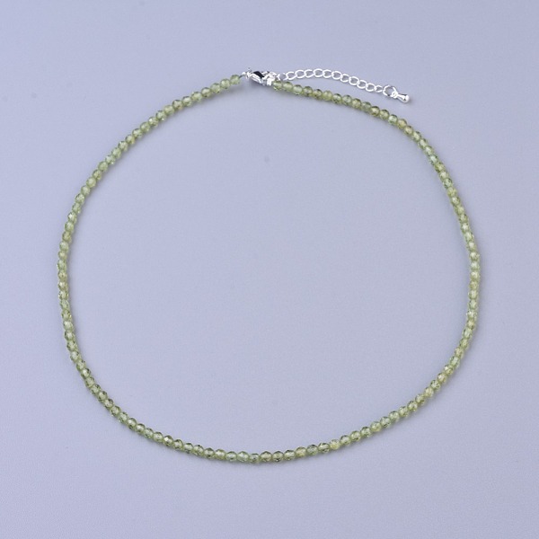 

PandaHall Natural Peridot Beaded Necklaces, with Brass Lobster Claw Clasps, Faceted Round Beads, 16.5 inch~16.7 inch(42~42.5cm)x2mm Peridot