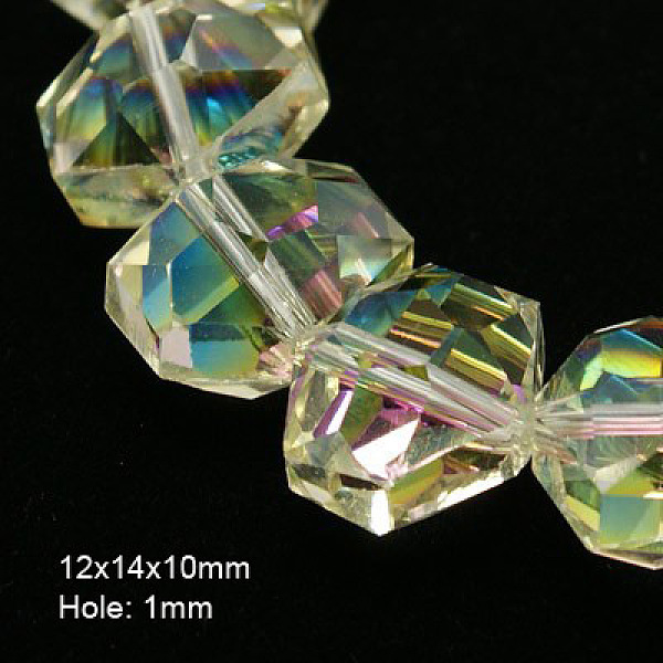 

PandaHall Electroplate Glass Beads, Half Plated, Faceted, Hexagon, Clear, 14x12x10mm, Hole: 1mm Glass Hexagon Clear