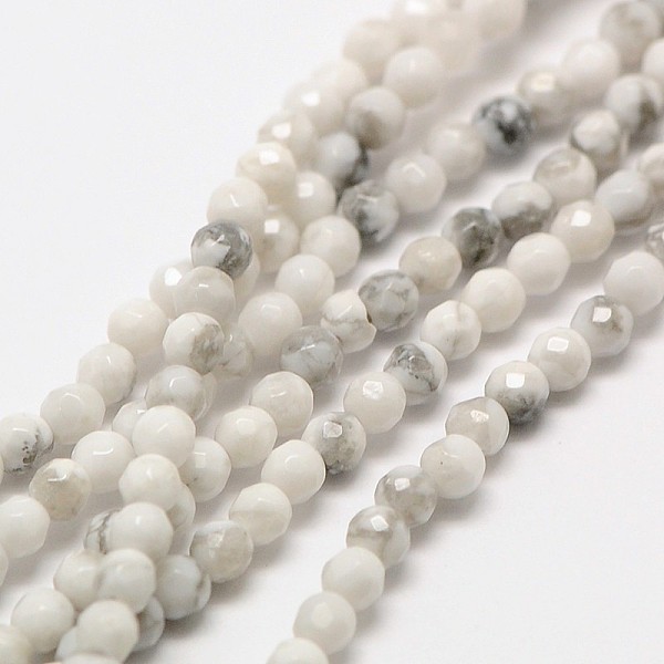 

PandaHall Natural Howlite Beads Strands, Faceted Round, 2mm, Hole: 0.8mm, about 190pcs/strand, 16 inch Howlite Round
