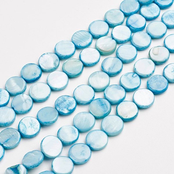 

PandaHall Natural Freshwater Shell Beads, Flat Round, Cyan, Size: 10mm in diameter, 3.2mm thick, hole: 1~1.2mm, 40pcs/strand, 16 inch...