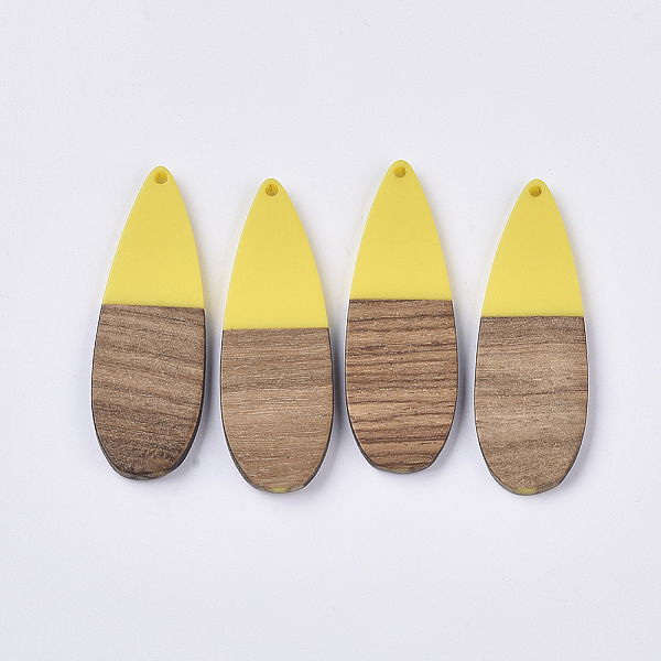 

PandaHall Resin & Walnut Wood Big Pendants, Teardrop, Yellow, 57x19x3~4mm, Hole: 2mm Resin+Wood Teardrop Yellow