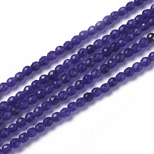 

PandaHall Natural White Jade Beads Strands, Faceted, Round, Indigo, 3~3.5x2.5~3mm, Hole: 0.3mm, about 114~141pcs/strand, 15.1~16.4 inch..., Purple