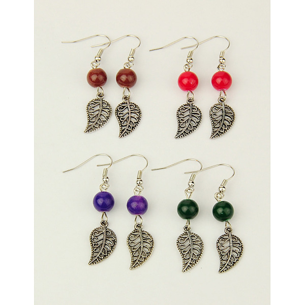 

PandaHall Dangle Leaf Earrings, with Tibetan Style Pendant, Glass Beads and Brass Earring Hook, Mixed Color, 48mm Glass Multicolor