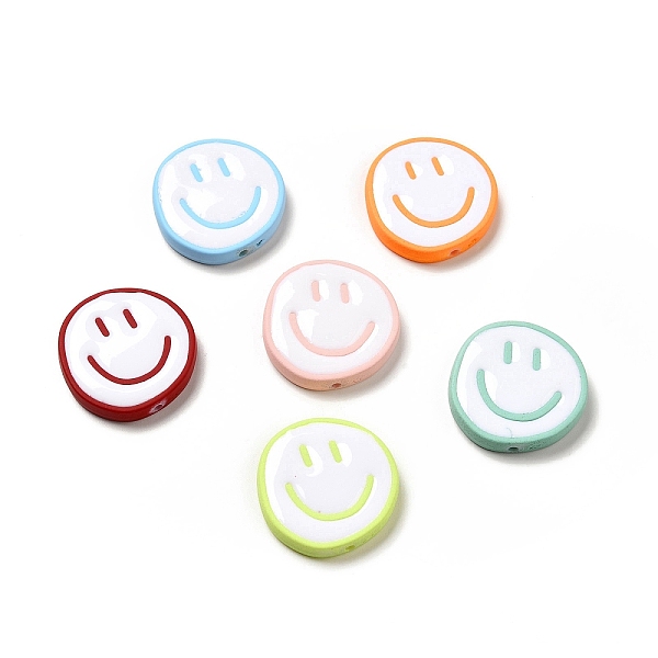 

PandaHall Opaque Acrylic Beads, with Enamel, Flat Round with Smiling Face, Mixed Color, 24x5mm, Hole: 1.6mm Acrylic Flat Round Multicolor