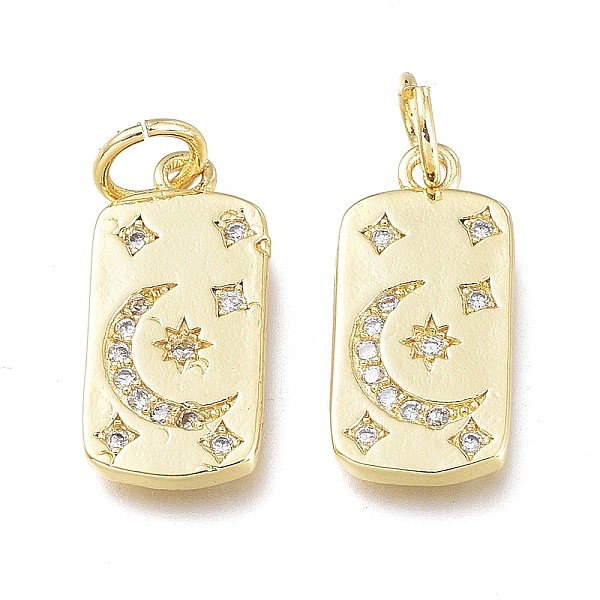 

PandaHall Brass Micro Pave Clear Cubic Zirconia Charms, with Jump Ring, Long-Lasting Plated, Rectangle with Star & Moon, Real 18K Gold...