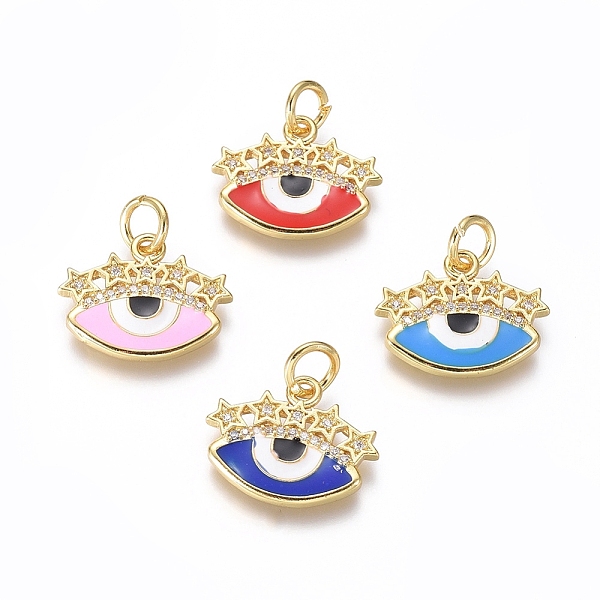 

PandaHall Brass Clear Micro Pave Cubic Zirconia Pendants, with Mixed Color Enamel, Evil Eye and Star, Golden, 14x18x2mm, Hole: 4mm..., Multicolor