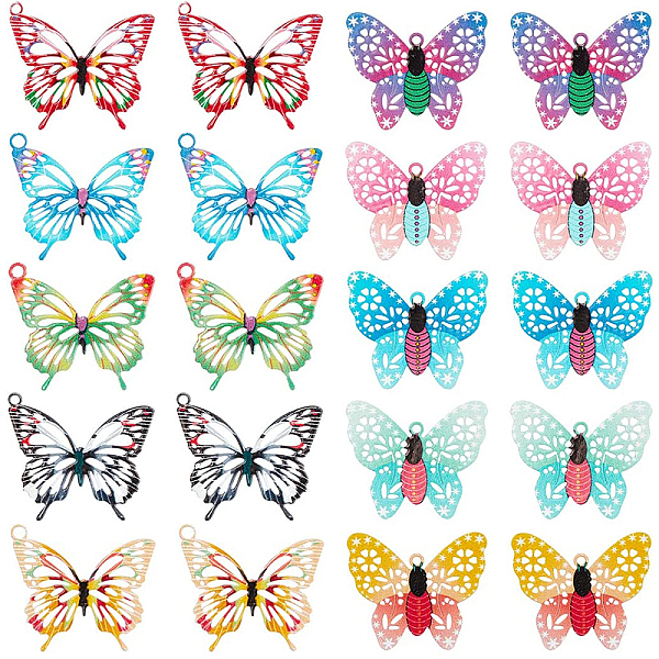 

PandaHall SUNNYCLUE Printed Brass Pendants, Etched Metal Embellishments, Butterfly, Mixed Color, 15.5~16.5x19x0.3mm, Hole: 1~1.5mm..., Multicolor