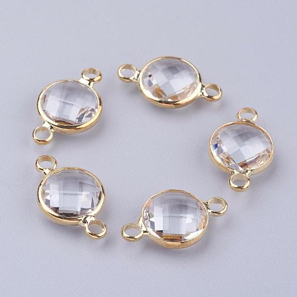 

PandaHall Golden Tone Brass Glass Links connectors, Faceted, Flat Round, Clear, 15x8.5x3.5mm, Hole: 1.5mm Glass Flat Round Clear