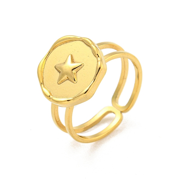 

PandaHall Ion Plating(IP) 304 Stainless Steel Open Cuff Rings, Star, Real 18K Gold Plated, Inner Diameter: 17mm 304 Stainless Steel