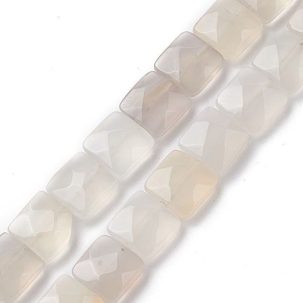

PandaHall Natural White Agate Beads Strands, Faceted Square, 10x10x5mm, Hole: 1.2mm, about 20pcs/strand, 7.95''(20.2cm) Natural Agate Square