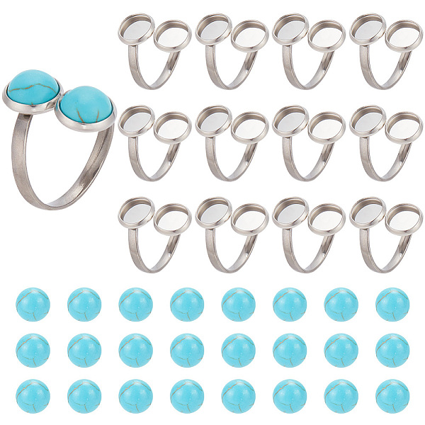 

PandaHall arricraft Domes Set for Ring Making, Double Pad Open Cuff Ring Bezel Tray Stainless Steel Cabochon Ring Bases Synthetic Turquoise...