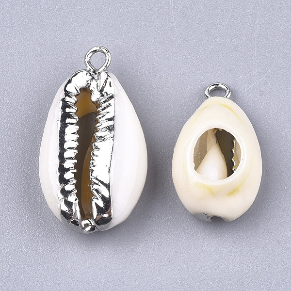 

PandaHall Electroplate Cowrie Shell Pendants, with Iron Findings, Platinum, 18~24x10~14x6~7mm, Hole: 1.5mm Cowrie Shell Shell Shape