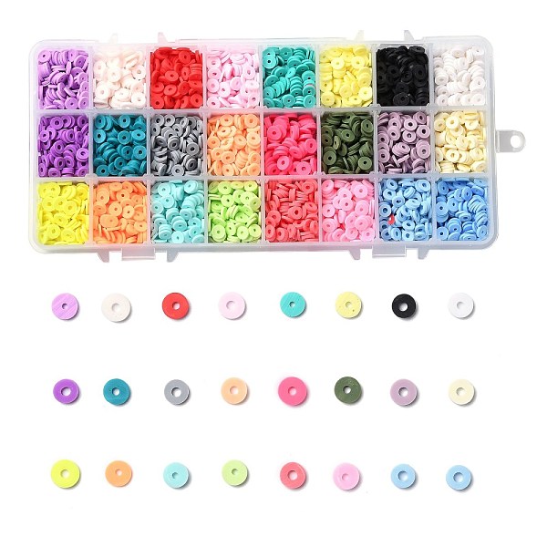 

PandaHall 240g 24 Colors Handmade Polymer Clay Beads, Heishi Beads, for DIY Jewelry Crafts Supplies, Disc/Flat Round , Mixed Color, 6x1mm..., Multicolor