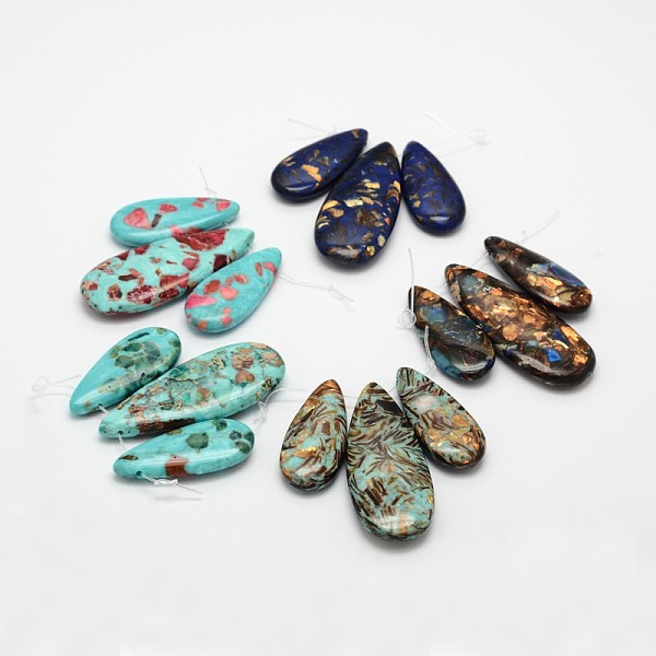 

PandaHall Assembled Synthetic Dyed Gemstone and Bronzite Pendant Sets, teardrop, Mixed Color, 35~50x15~20x6~7mm, Hole: 1.5mm Synthetic..., Multicolor