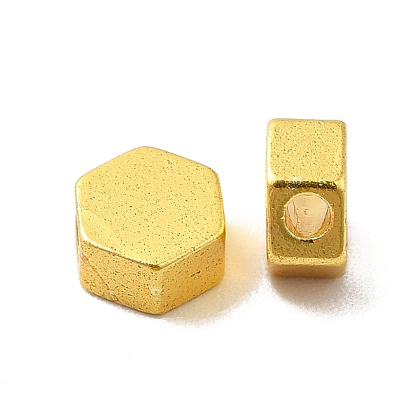 

PandaHall Rack Plating Brass Beads, Hexagon, Matte Gold Color, 5x5.5x3mm, Hole: 1.5mm Brass Hexagon Gold