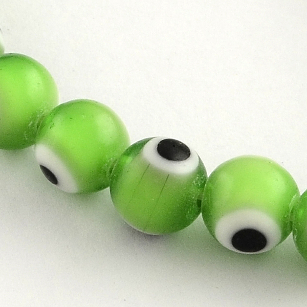 

PandaHall Round Handmade Evil Eye Lampwork Beads Strands, Lime Green, 8mm, Hole: 1mm, about 48pcs/strand, 13.7 inch Lampwork Evil Eye Green