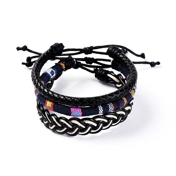 

PandaHall Bracelets Sets, Stackable Bracelets, with Leather Cord, Polyester Cords, Rope Cloth Ethnic Cords and Waxed Cotton Cord, 2 inch~3...
