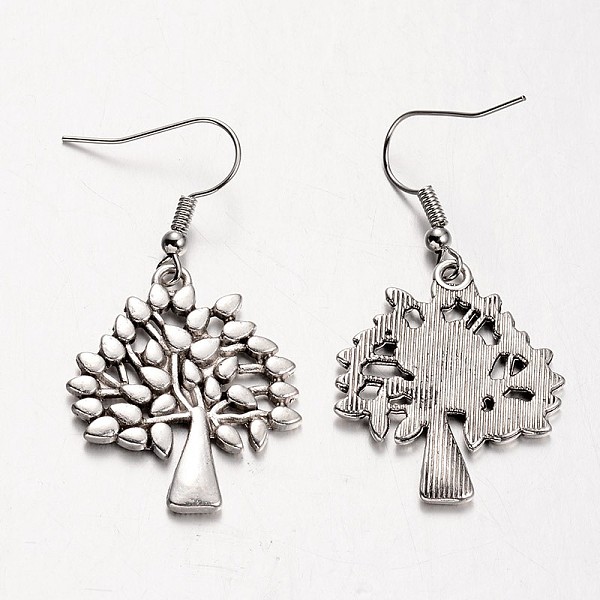 

PandaHall Tibetan Style Alloy Tree of Life Earrings, with Brass Earring Hooks, Antique Silver, 45mm, Pin: 0.6mm Alloy