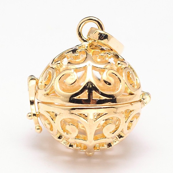 

PandaHall Rack Plating Brass Hollow Round Cage Pendants, For Chime Ball Pendant Necklaces Making, Golden, 28x25x21mm, Hole: 9x3.5mm, inner...