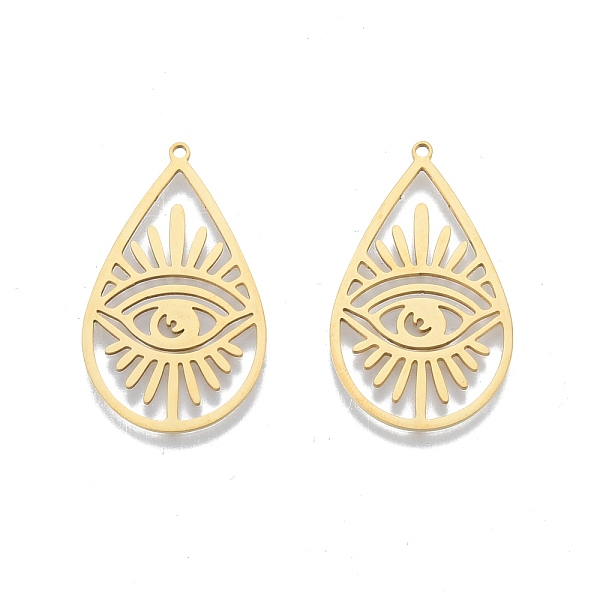 

PandaHall 201 Stainless Steel Pendants, Teardrop with Eye, Real 18K Gold Plated, 34.5x21x1mm, Hole: 1.4mm 201 Stainless Steel Teardrop